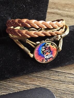 Bohemian Brown Braided Leather Multicolor Charm Bracelet Jeep